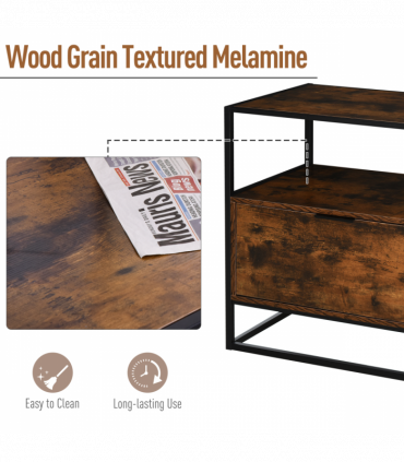 HOMCOM Industrial-Style Side Table w/ Drawer Open Shelf Steel Frame Base Retro