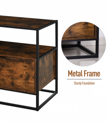 HOMCOM Industrial-Style Side Table w/ Drawer Open Shelf Steel Frame Base Retro