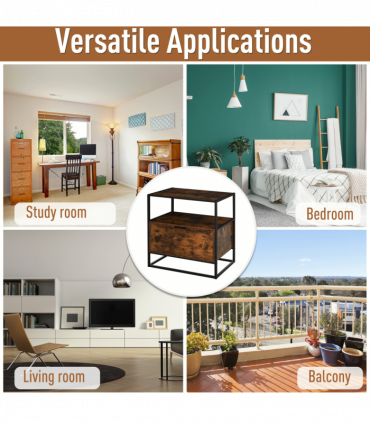 HOMCOM Industrial-Style Side Table w/ Drawer Open Shelf Steel Frame Base Retro