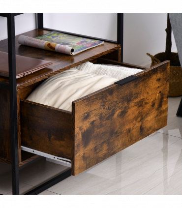 HOMCOM Industrial-Style Side Table w/ Drawer Open Shelf Steel Frame Base Retro