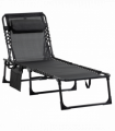 Lounger Folding Reclining Camping Bed 5-position Adjustable Black