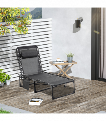 Lounger Folding Reclining Camping Bed 5-position Adjustable Black