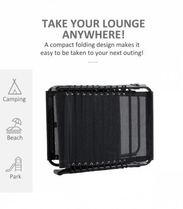 Lounger Folding Reclining Camping Bed 5-position Adjustable Black