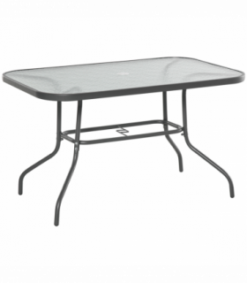 Metal Garden Dining Table Outdoor Patio w/ Glass, Umbrella Hole