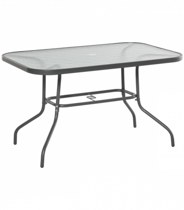 Metal Garden Dining Table Outdoor Patio w/ Glass, Umbrella Hole