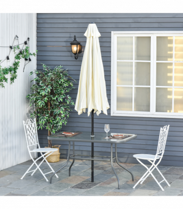 Metal Garden Dining Table Outdoor Patio w/ Glass, Umbrella Hole