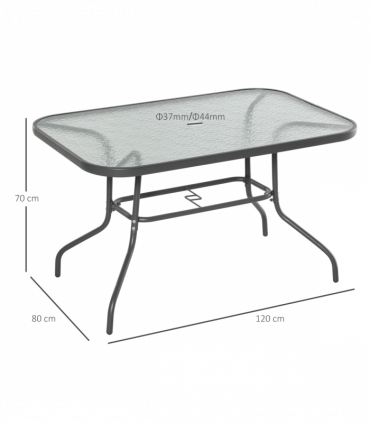 Metal Garden Dining Table Outdoor Patio w/ Glass, Umbrella Hole