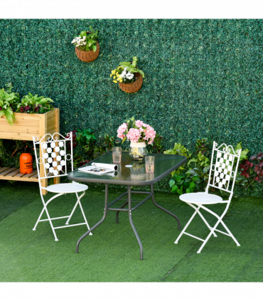 Metal Garden Table Carbon Garden Dining Table Outdoor Glass, Umbrella Hole