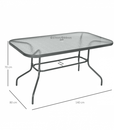 Metal Garden Table Carbon Garden Dining Table Outdoor Glass, Umbrella Hole