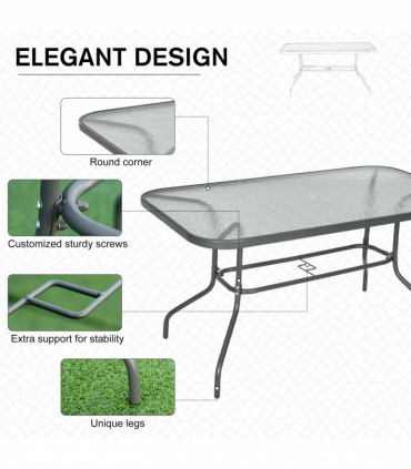 Metal Garden Table Carbon Garden Dining Table Outdoor Glass, Umbrella Hole