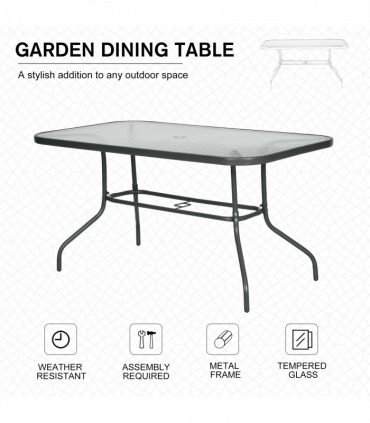 Metal Garden Table Carbon Garden Dining Table Outdoor Glass, Umbrella Hole