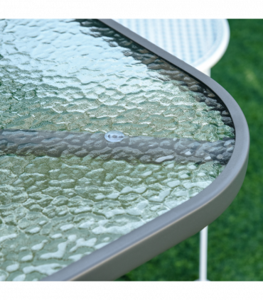 Metal Garden Table Carbon Garden Dining Table Outdoor Glass, Umbrella Hole