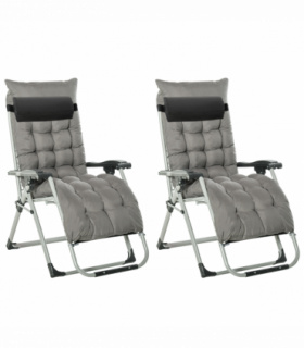 Outsunny 2 PCS Reclining Zero Gravity Chair Folding Lounger Cushion Dark Grey