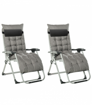 Outsunny 2 PCS Reclining Zero Gravity Chair Folding Lounger Cushion Dark Grey