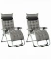 Outsunny 2 PCS Reclining Zero Gravity Chair Folding Lounger Cushion Dark Grey