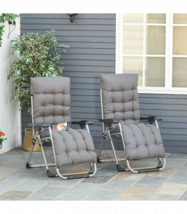 Outsunny 2 PCS Reclining Zero Gravity Chair Folding Lounger Cushion Dark Grey