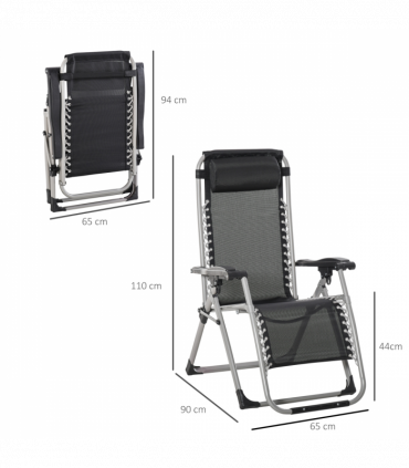 Outsunny 2 PCS Reclining Zero Gravity Chair Folding Lounger Cushion Dark Grey