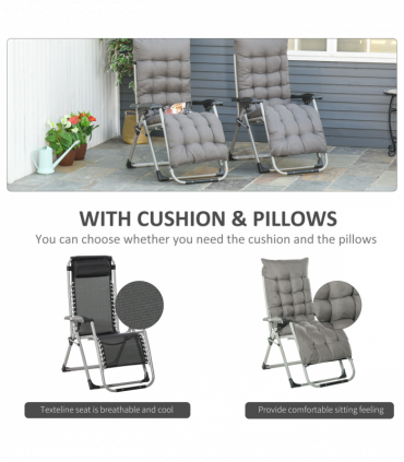 Outsunny 2 PCS Reclining Zero Gravity Chair Folding Lounger Cushion Dark Grey