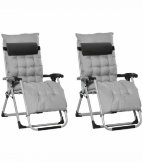 Outsunny 2 PCS Reclining Zero Gravity Chair Folding Lounger Cushion Light Grey