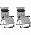 Outsunny 2 PCS Reclining Zero Gravity Chair Folding Lounger Cushion Light Grey