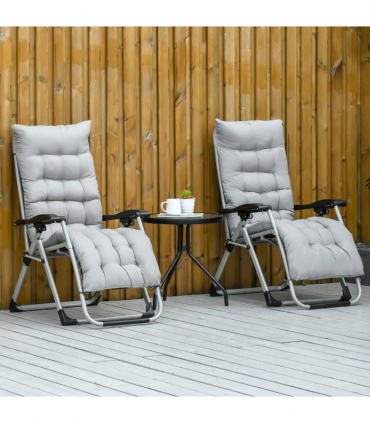 Outsunny 2 PCS Reclining Zero Gravity Chair Folding Lounger Cushion Light Grey