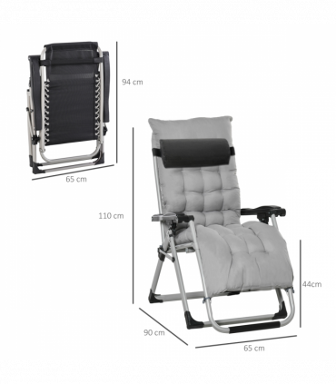 Outsunny 2 PCS Reclining Zero Gravity Chair Folding Lounger Cushion Light Grey