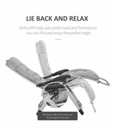 Outsunny 2 PCS Reclining Zero Gravity Chair Folding Lounger Cushion Light Grey
