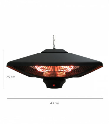 Outsunny 2kw Electric Heater LED Halogen Heating Hanging Light Outdoor Remote