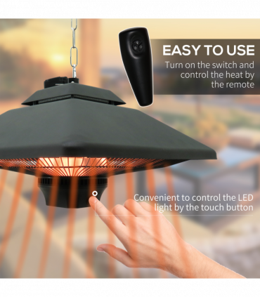 Outsunny 2kw Electric Heater LED Halogen Heating Hanging Light Outdoor Remote