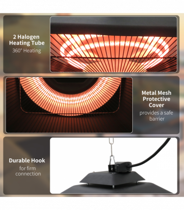 Outsunny 2kw Electric Heater LED Halogen Heating Hanging Light Outdoor Remote