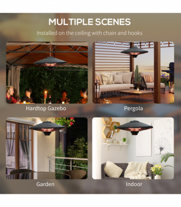 Outsunny 2kw Electric Heater LED Halogen Heating Hanging Light Outdoor Remote