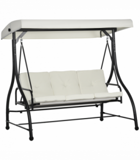 Outsunny 3 Seater Canopy Swing Chair Porch Hammock Bed Rocking Bench Cream White