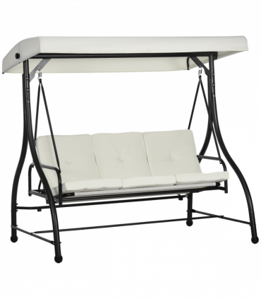 Outsunny 3 Seater Canopy Swing Chair Porch Hammock Bed Rocking Bench Cream White
