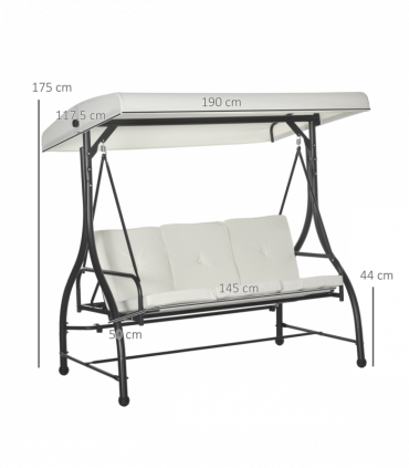 Outsunny 3 Seater Canopy Swing Chair Porch Hammock Bed Rocking Bench Cream White