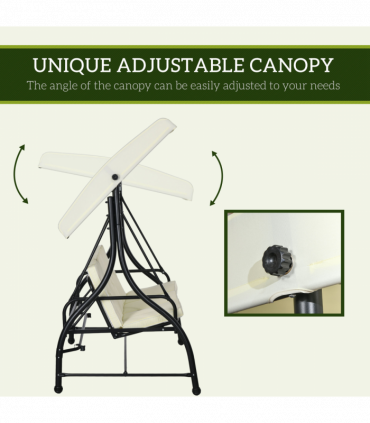 Outsunny 3 Seater Canopy Swing Chair Porch Hammock Bed Rocking Bench Cream White