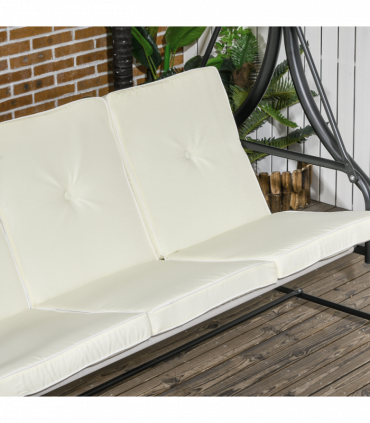 Outsunny 3 Seater Canopy Swing Chair Porch Hammock Bed Rocking Bench Cream White