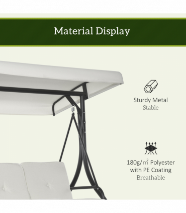 Outsunny 3 Seater Canopy Swing Chair Porch Hammock Bed Rocking Bench Cream White