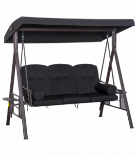 Outsunny 3 Seater Garden Swing Chair Patio Swing Bench w/ Cup Trays Black