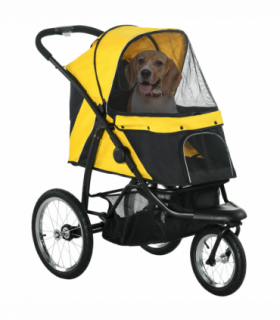 PawHut 3 Wheel Pet Stroller, for Medium Small Dogs, Foldable Cat Pram - Yellow