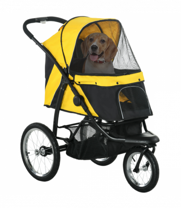 PawHut 3 Wheel Pet Stroller, for Medium Small Dogs, Foldable Cat Pram - Yellow