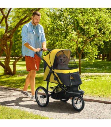 PawHut 3 Wheel Pet Stroller, for Medium Small Dogs, Foldable Cat Pram - Yellow