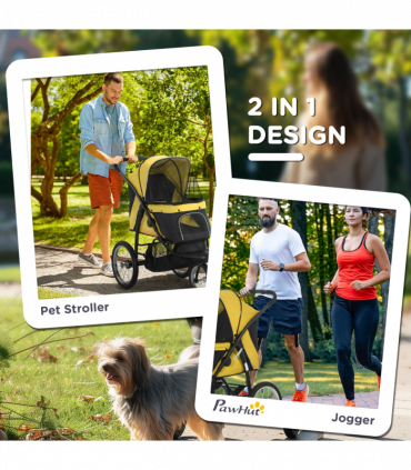 PawHut 3 Wheel Pet Stroller, for Medium Small Dogs, Foldable Cat Pram - Yellow
