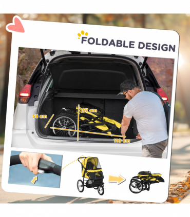 PawHut 3 Wheel Pet Stroller, for Medium Small Dogs, Foldable Cat Pram - Yellow