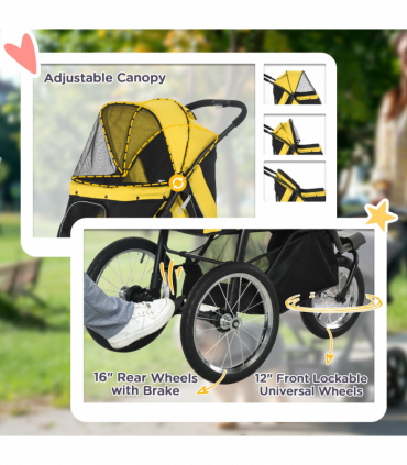 PawHut 3 Wheel Pet Stroller, for Medium Small Dogs, Foldable Cat Pram - Yellow
