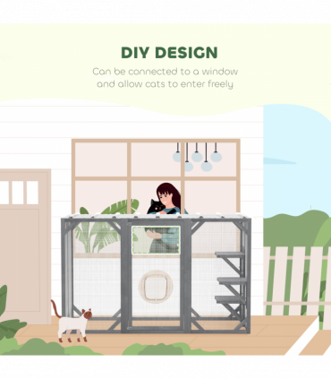 PawHut 71"Wooden Cat House with 3 Platforms, Large Door for Multiple Cats