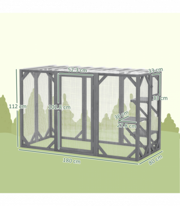 PawHut 71"Wooden Cat House with 3 Platforms, Large Door for Multiple Cats