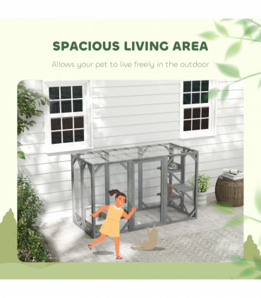 PawHut 71"Wooden Cat House with 3 Platforms, Large Door for Multiple Cats