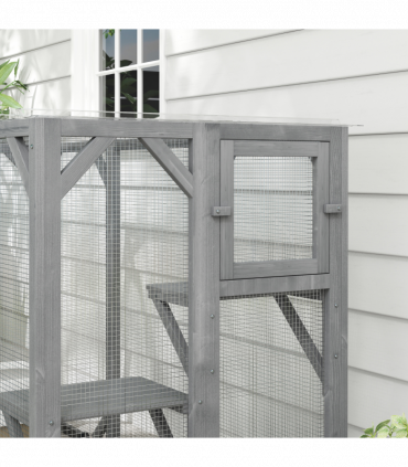 PawHut 71"Wooden Cat House with 3 Platforms, Large Door for Multiple Cats