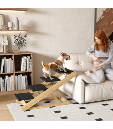 PawHut Dog Steps Dog Ramp, 4-Step Adjustable Height Pet Stairs for Large Dogs