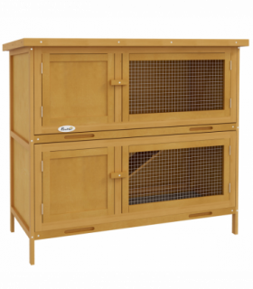 PawHut Double Decker Rabbit Hutch Bunny Cage Pet House Outdoor with Tray, Yellow